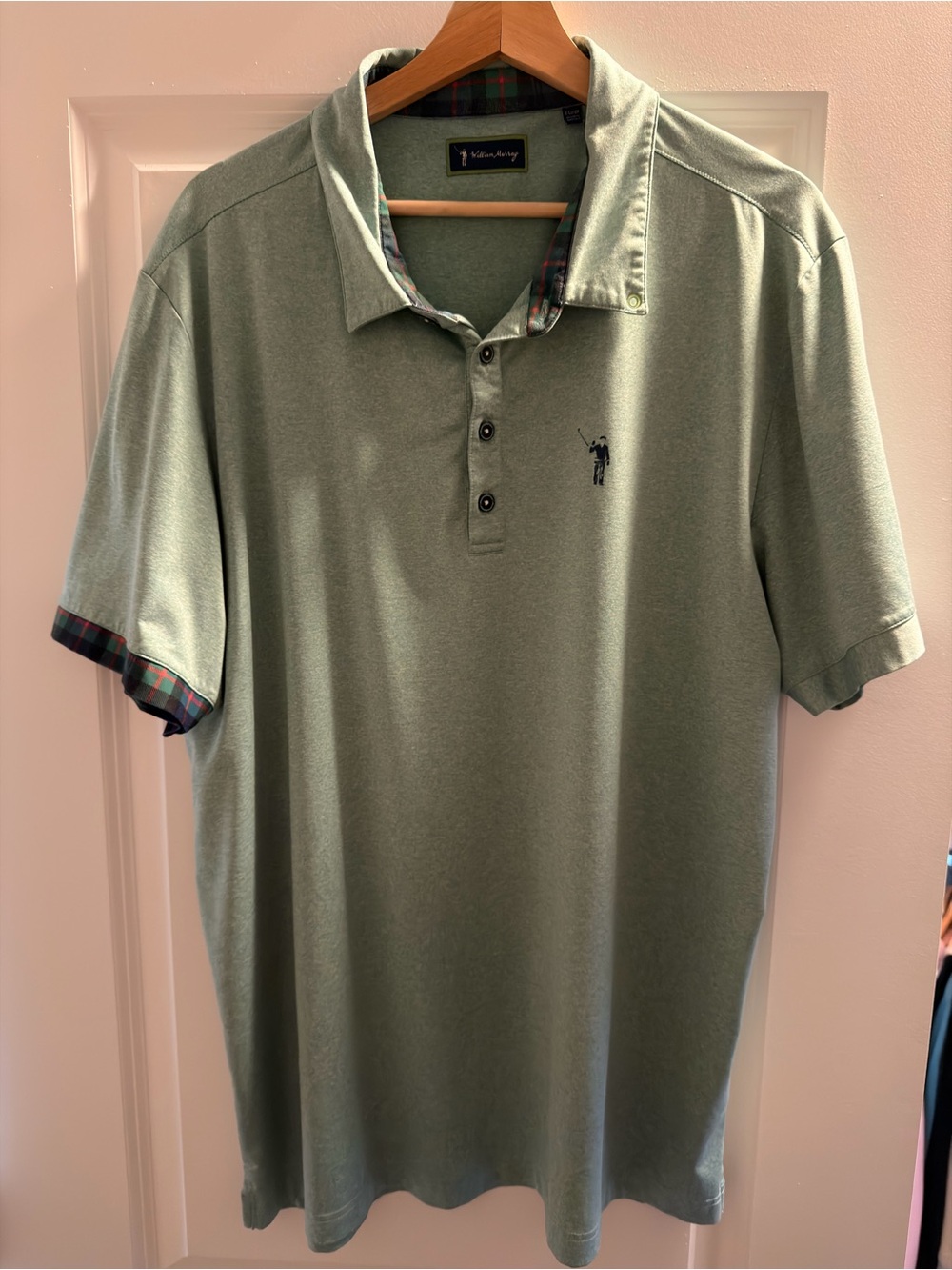 William Murray Golf Sage Green Polo with Plaid Trim